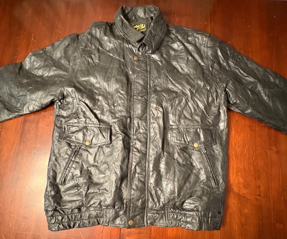 Vintage Leather & Soul Black Leather Bomber Jacket Textured XL
